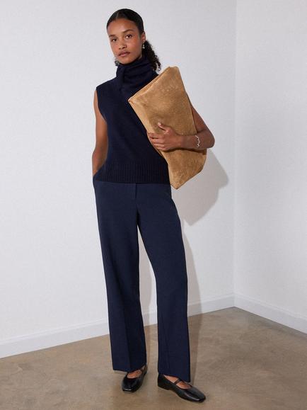 Whistles High Rise Straight Leg Trousers, Navy, Navy