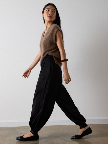 Whistles Satin Balloon Trousers, Black - view 2, Black