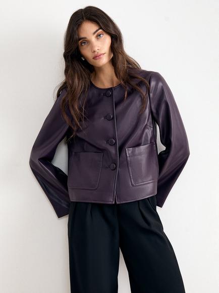 Phase Eight Malina Boxy Fit Faux Leather Jacket, Purple, Purple