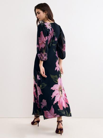 Phase Eight Betty Floral Printed Long Sleeve Maxi Dress, Navy/Multi - view 2, Navy/Multi