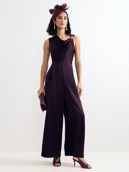 Phase Eight Avril Satin Cowl Neck Jumpsuit, Burgundy, Burgundy