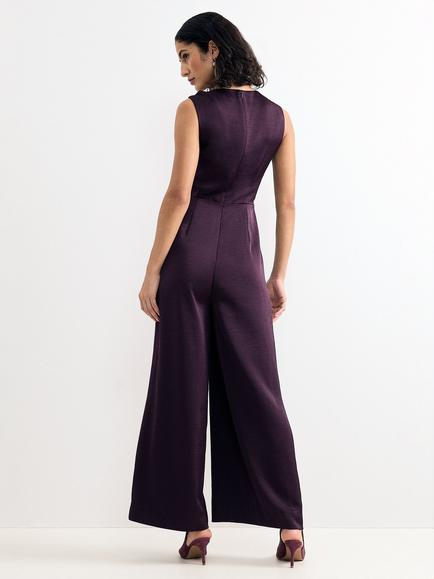 Phase Eight Avril Satin Cowl Neck Jumpsuit, Burgundy - view 2, Burgundy