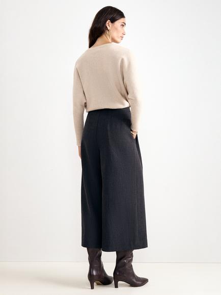 Phase Eight Belle Pleated Crop Wide Leg Trousers, Grey - view 2, Grey