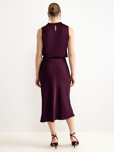 Phase Eight Blake Satin Slip Skirt, Burgundy - view 2, Burgundy