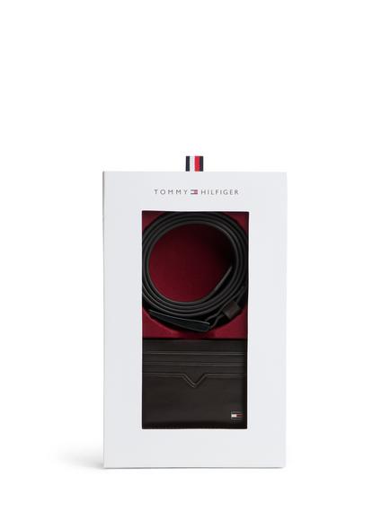 Tommy Hilfiger Leather Belt & Card Holder Gift Set,  Black, Black