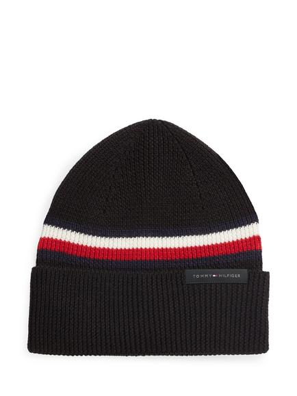 Tommy Hilfiger Global Stripe Wool Blend Beanie, Black, Black
