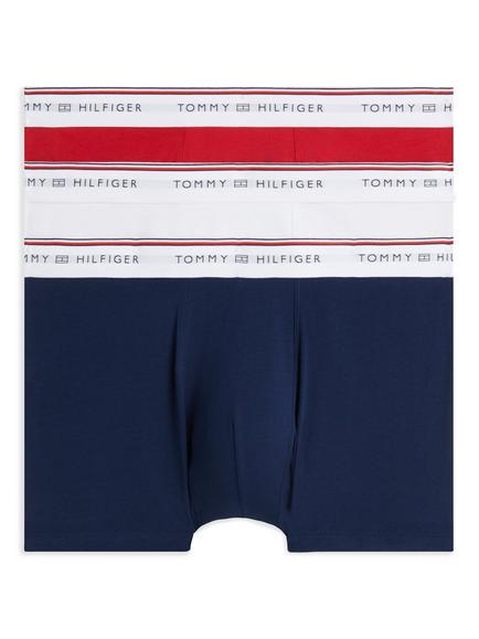 Tommy Hilfiger Global Stripe Cotton Blend Trunks, Pack of 3, Bright Red/Multi, Bright Red/Multi