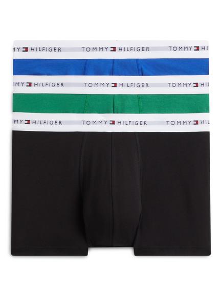 Tommy Hilfiger Signature Cotton Blend Trunks, Pack of 3, Bright Green/Multi, Bright Green/Multi
