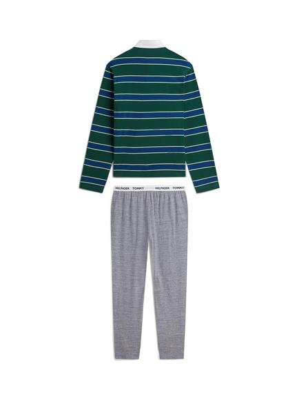 Tommy HIlfiger Heritage Cotton Rugby Shirt Pyjama Set, Green/Grey - view 2, Green/Grey