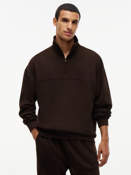 Tommy Hilfiger Original Terry Quarter Zip Lounge Jumper, Brown