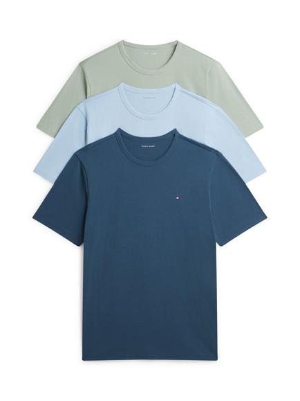 Tommy Hilfiger Signature Crew Neck Cotton T-Shirt, Pack of 3, Pale Blue/Multi, Pale Blue/Multi