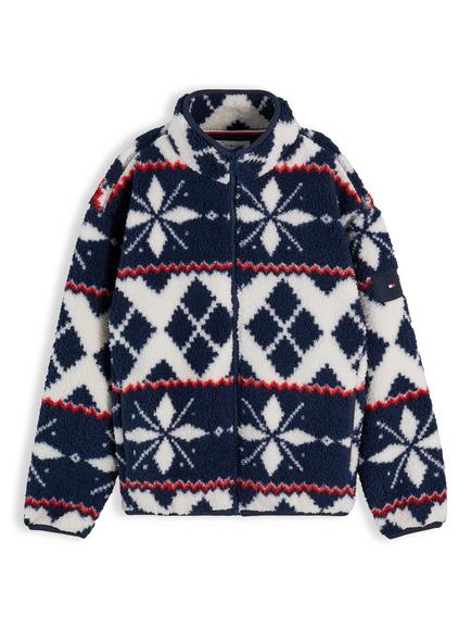 Tommy Hilfiger Kids' Festive Polar Fleece Jacket, Multi, White Multi