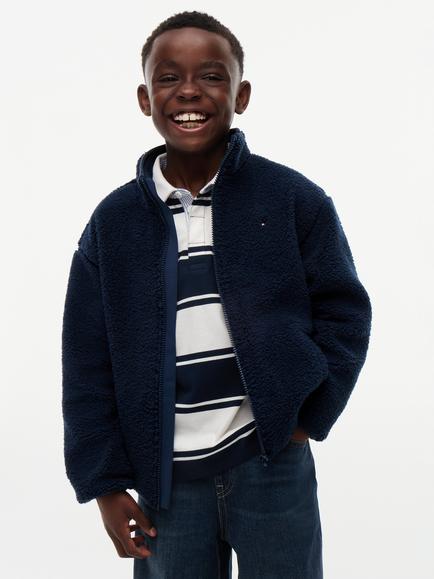 Tommy Hilfiger Kids' Flag Heritage Crew Neck Sweatshirt, Emerald, Blue Denim