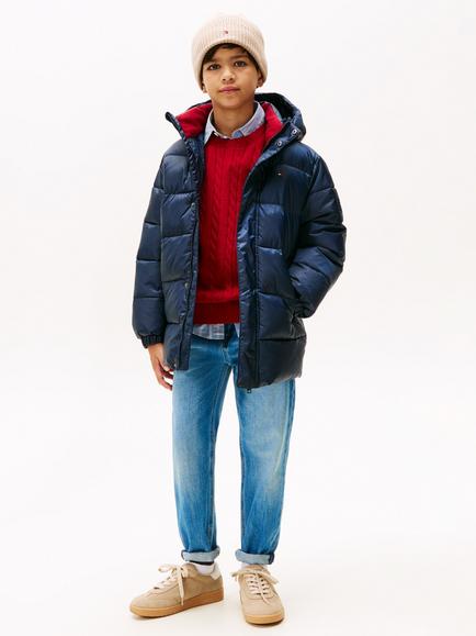 Tommy Hilfiger Kids' Relaxed Hooded Padded Parka Coat, Blue Denim, Blue Denim