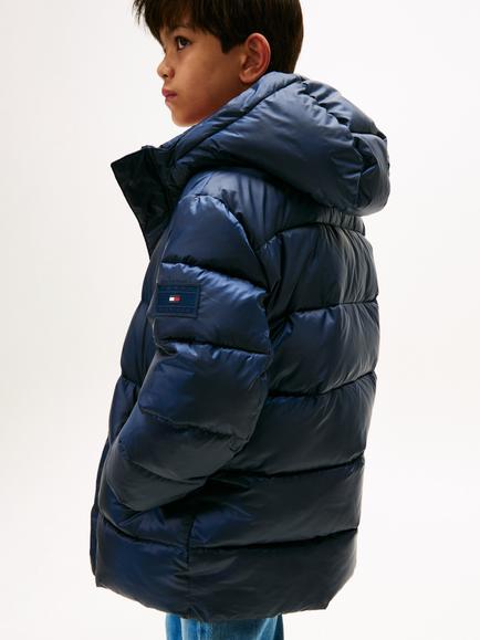 Tommy Hilfiger Kids' Relaxed Hooded Padded Parka Coat, Blue Denim - view 2, Blue Denim