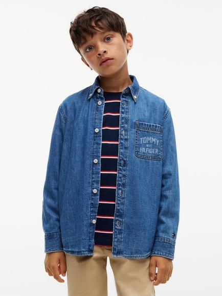 Tommy Hilfiger Kids' Long Sleeve Shirt, Blue Denim, Blue Denim