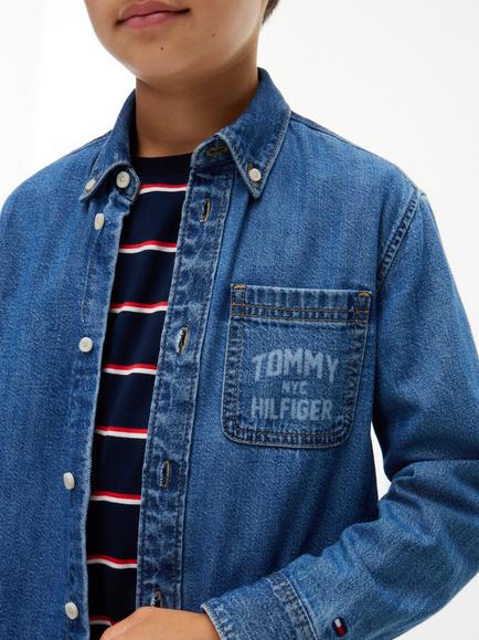 Tommy Hilfiger Kids' Long Sleeve Shirt, Blue Denim - view 2, Blue Denim