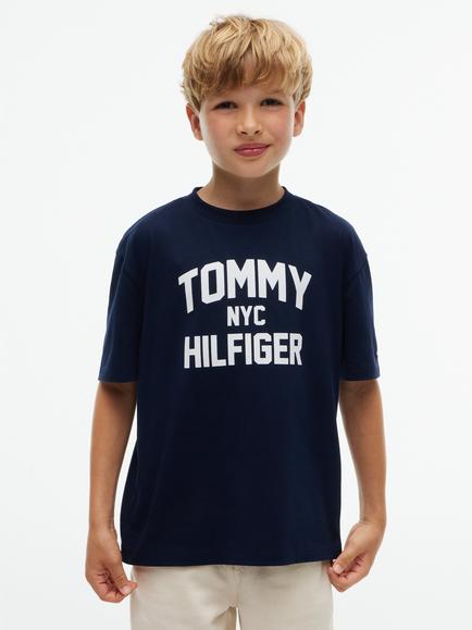 Tommy Hilfiger Kids' Cotton Short Sleeve NYC T-Shirt, Blue Denim, Blue Denim