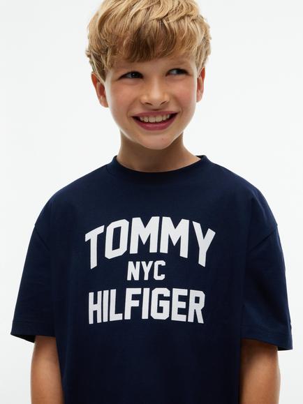 Tommy Hilfiger Kids' Cotton Short Sleeve NYC T-Shirt, Blue Denim - view 2, Blue Denim