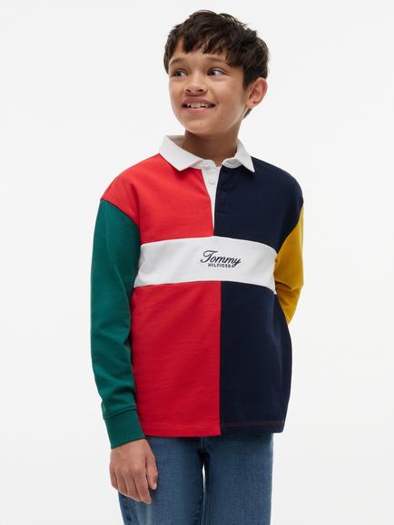 Tommy Hilfiger Kids' Cotton Colour Block Polo Shirt, Multi, Multi