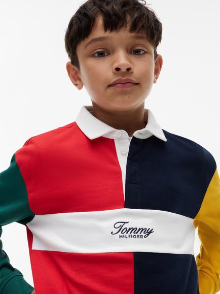 Tommy Hilfiger Kids' Cotton Colour Block Polo Shirt, Multi - view 2, Multi