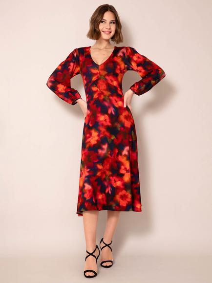 Alie Street Cecelia Blurred Floral Print Midi Dress, Midnight Ember - view 2, Midnight Ember