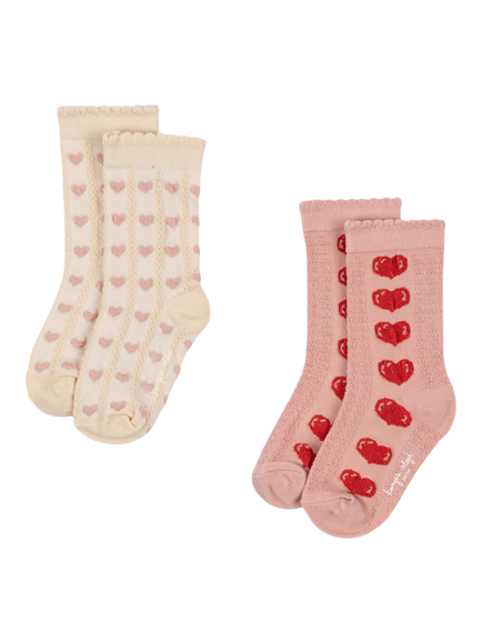 Konges Sløjd Kids' Cotton Blend Heart Ankle Socks, Pack of 2, Multi, Multi