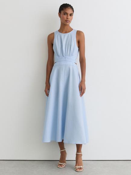 Reiss Hazel Linen Blend Midi Dress, Blue, Blue
