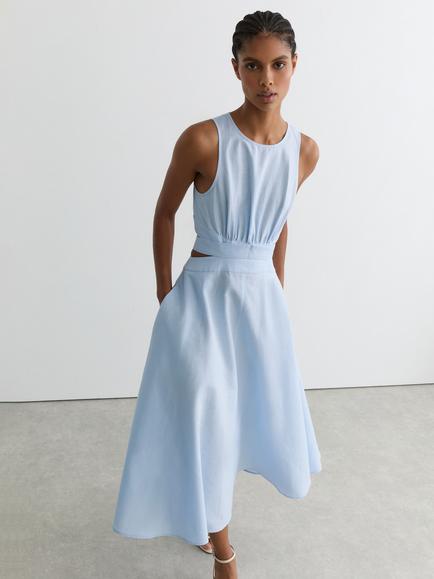 Reiss Hazel Linen Blend Midi Dress, Blue - view 2, Blue