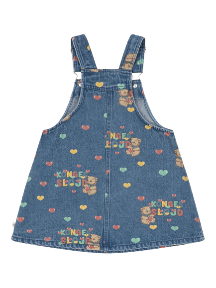 Konges Sløjd Kids' Magot Denim Pinafore Dress, Teddy Coeur - view 2, Teddy Coeur
