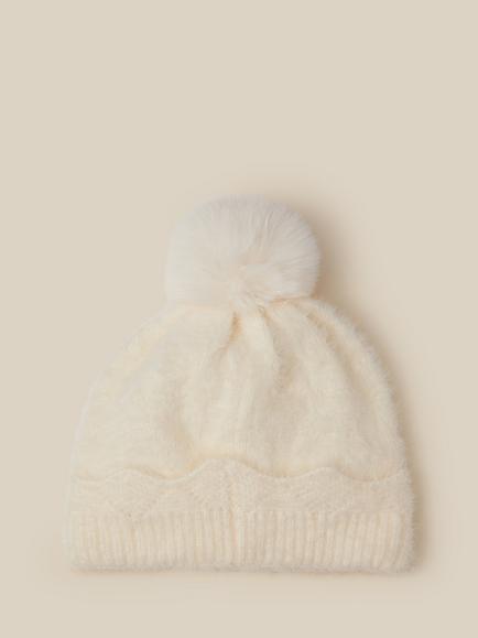 Monsoon Kids' Sparkle Bow Beanie Hat, Ivory - view 2, Ivory