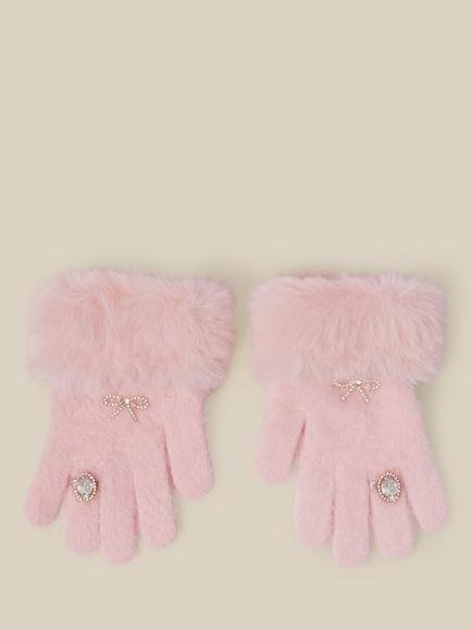 Monsoon Kids' Glam Faux Fur Cuff Gloves, Pink, Pink
