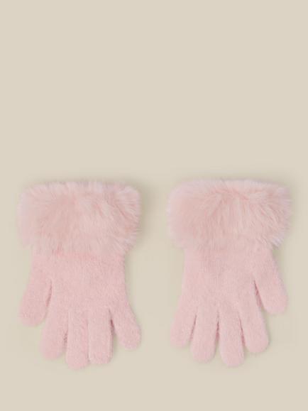 Monsoon Kids' Glam Faux Fur Cuff Gloves, Pink - view 2, Pink