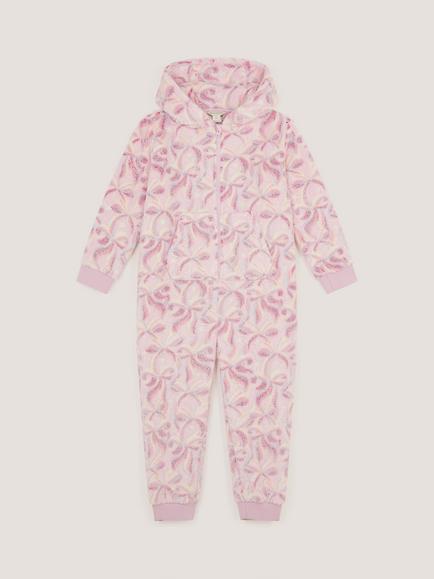Monsoon Kids' Bow Print Fleece Onesie, Pink, Pink