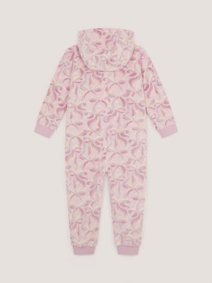 Monsoon Kids' Bow Print Fleece Onesie, Pink - view 2, Pink