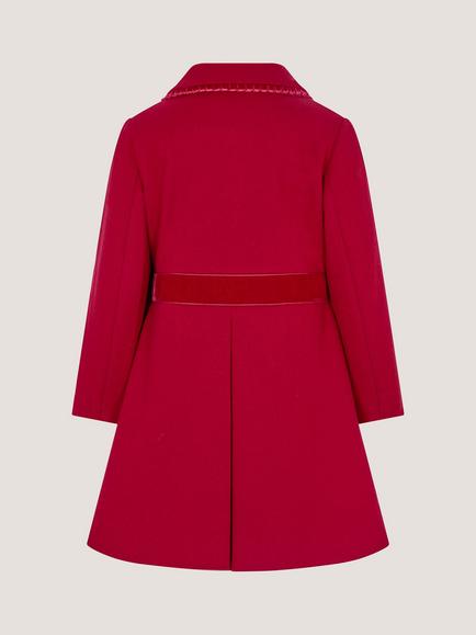 Monsoon Kids' Velvet Bow A-Line Coat, Red - view 2, Red