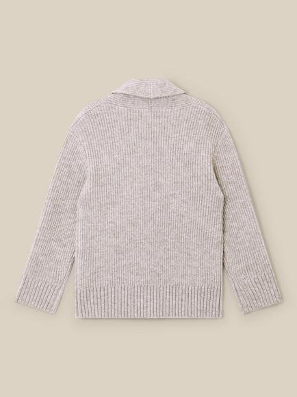 Monsoon Kids' Knitted Shawl Neck Cardigan, Oatmeal - view 2, Oatmeal