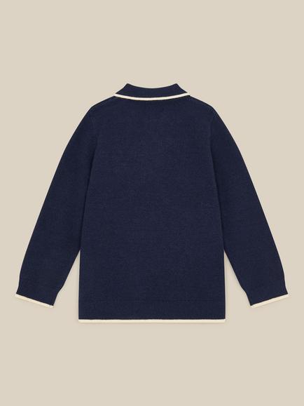 Monsoon Kids' Collared Half Zip Striped Jumper, Navy - view 2, Navy