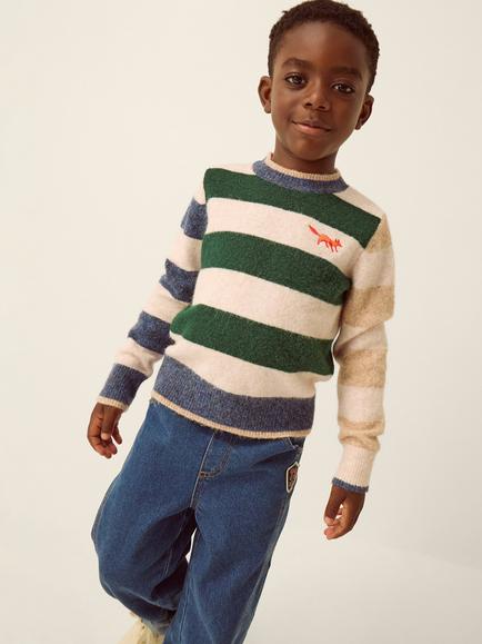 Monsoon Kids' Colour Block Stripe Jumper, Cream, Cream