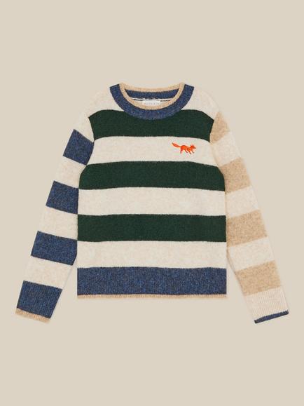 Monsoon Kids' Colour Block Stripe Jumper, Cream - view 2, Cream