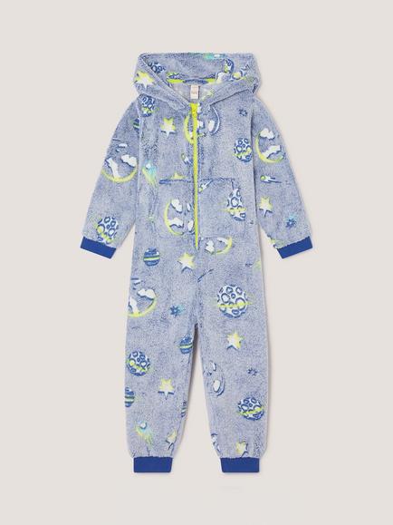 Monsoon Kids' Glow In The Dark Space Fleece Onesie, Blue, Blue