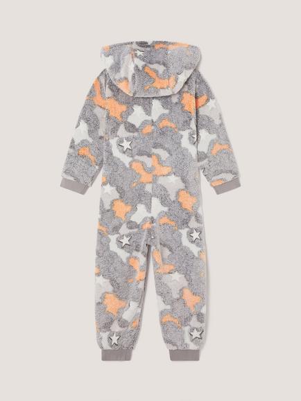Monsoon Kids' Glow In The Dark Camo Fleece Onesie, Grey - view 2, Grey