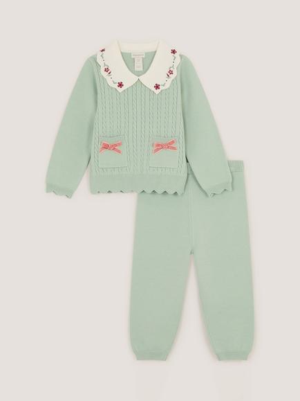 Monsoon Baby Cable Knit Jumper & Joggers Set, Green, Green