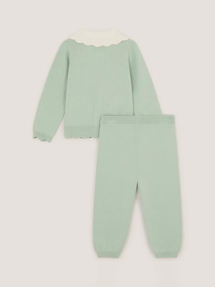 Monsoon Baby Cable Knit Jumper & Joggers Set, Green - view 2, Green