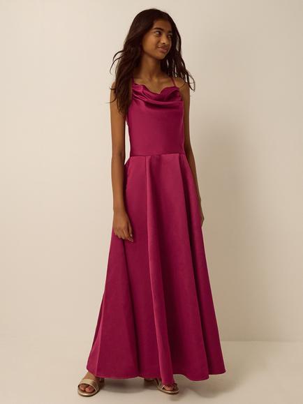 Monsoon Kids' Cowl Neck Satin Prom Dress, Burgundy, Burgundy
