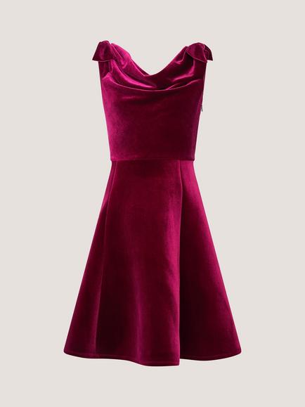 Monsoon Kids' Margot Drape Velvet Party Dress, Burgundy, Burgundy