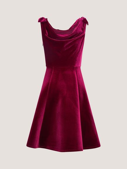 Monsoon Kids' Margot Drape Velvet Party Dress, Burgundy - view 2, Burgundy