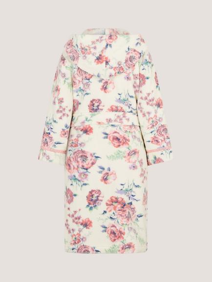 Monsoon Kids' Floral Print Fleece Dressing Gown, Cream - view 2, Cream