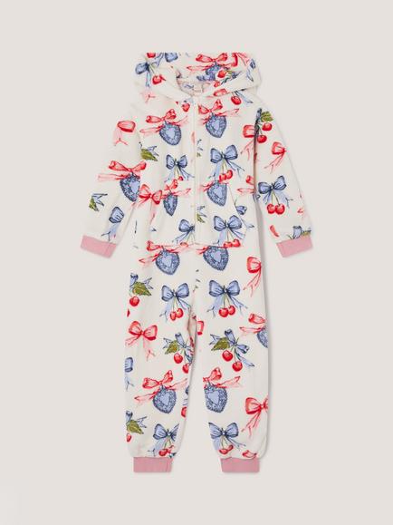 Monsoon Kids' Cherry Locket Print Fleece Onesie, Cream, Cream