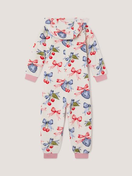 Monsoon Kids' Cherry Locket Print Fleece Onesie, Cream - view 2, Cream